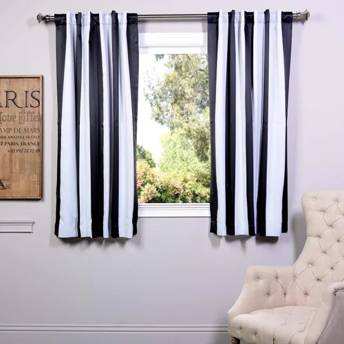 HPD Half Price Drapes BOCH-KC43-63 - Cortinas de Lino con Rayas para Oscurecer la Sala de Estar (1 Panel), 50 x 63 Pulgadas, Color Negro Toldo y