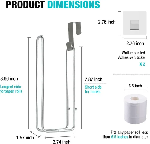 Miniatura 18 de Conworld Soporte de pared para almacenamiento de papel higiénico, dispensador portarrollos de papel higiénico sobre el tanque de reserva