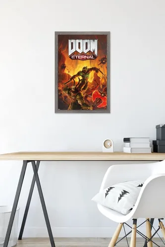 Miniatura 6 de Trends International Doom Eternal - Póster de pared Marauder, 22.4 pulgadas de largo x 14.7 pulgadas, versión enmarcada en madera de granero