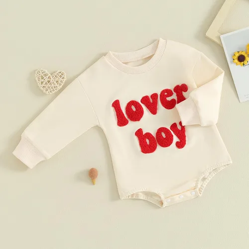 Miniatura 8 de SOLILOQUY Traje de manga larga con cuello redondo para el primer día de San Valentín para bebé niño y niña, mameluco de corazón de amor