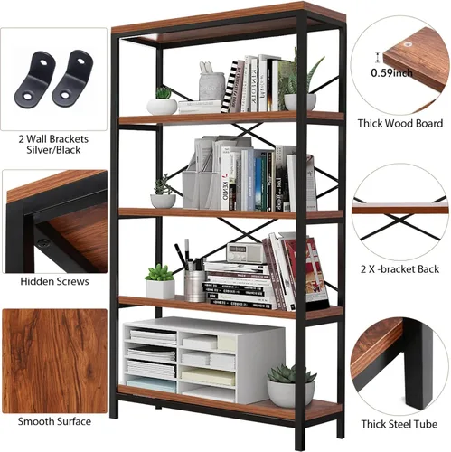 Miniatura 4 de Himimi Estantería Industrial de 5 Niveles, Librero Estante de Escalera de 58" de Alto, Estantes de Almacenamiento Unidad de Estantería, Muebles