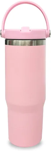Miniatura 26 de Vaso de 30 onzas con asa superior, vaso aislado al vacío de doble pared con popote abatible, taza de café de viaje de 30 onzas con recubrimiento