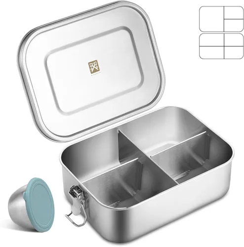 Miniatura 11 de GOLDEN KEY Caja Bento de acero inoxidable de 27 onzas para niños, lonchera de acero inoxidable de 27.1 fl oz con contenedor de condimentos a prueba