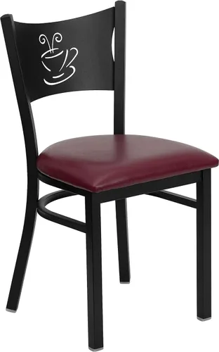Miniatura 19 de Flash Furniture Silla de restaurante de metal con respaldo de café negro de la serie HERCULES - Asiento de madera natural Asiento de madera