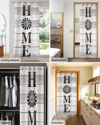 Miniatura 4 de BEMIGO Cortinas de puerta 100% opacas, molino de viento rústico, insonorizadas, aislamiento térmico, cortinas y cortinas para puerta temporal