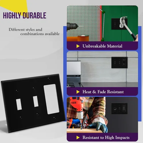 Miniatura 4 de ENERLITES - Placa de pared combinada para interruptor de triple palanca, 2 interruptores de palanca/1 interruptor decorativo, tamaño estándar 3
