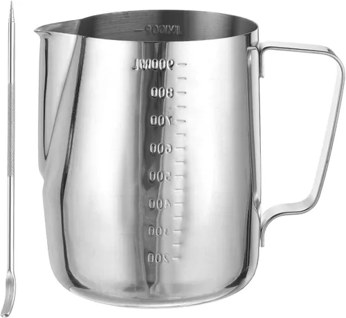 Miniatura 8 de uxcell Jarra de espuma de leche con líneas de escala, jarra de vapor de café de acero inoxidable de 20 oz/20.3 fl oz, accesorios para máquina
