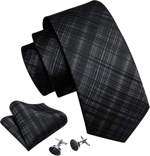 Miniatura 186 de Barry.Wang Juego de corbatas para hombre, corbata de seda a rayas, tejido a cuadros, gemelos formales, negocios, boda