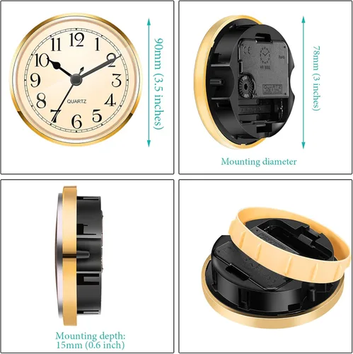 Miniatura 5 de Hicarer Reloj de cuarzo de 90 mm (3 1/2 pulgadas) con inserción/ajuste con número arábigo (dorado)