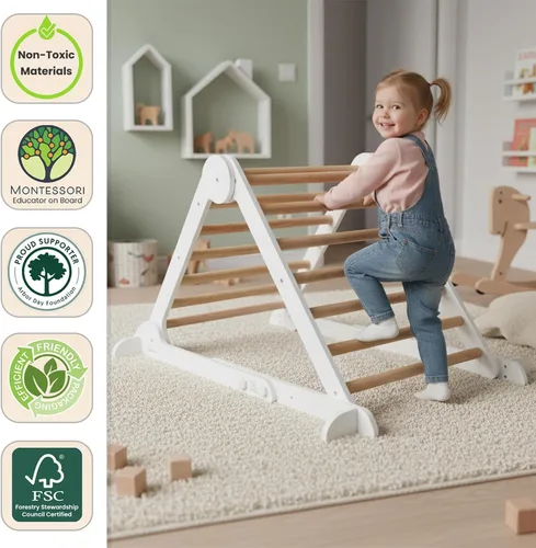 Miniatura 7 de Little Partners Learn 'N Climb Triángulo de escalada de madera plegable, gimnasio de escalada de madera para niños pequeños, escalador triangular