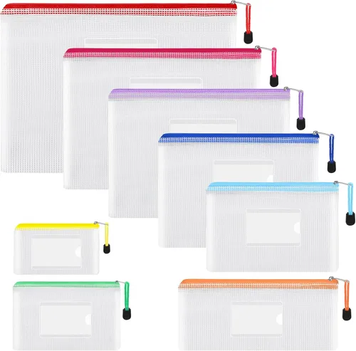 EOOUT 8 bolsas de malla con cremallera, 8 tamaños, bolsas impermeables con cremallera, 8 colores de plástico impermeable para almacenamiento de