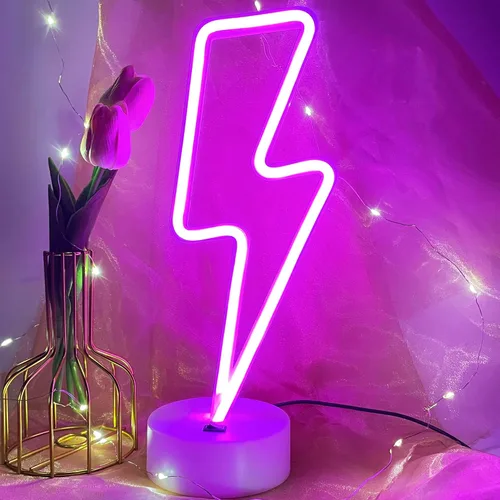 Miniatura 3 de Letrero de neón de rayo morado con base para dormitorio, lámpara de trueno USB/batería, luz nocturna, decoración en forma de LED para escritorio