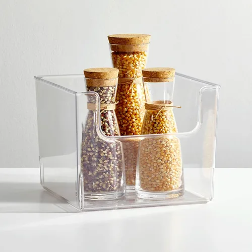 Miniatura 6 de mDesign Juego de 4 bandejas de almacenamiento de cocina abiertas para almacenamiento de alimentos de plástico, ideal para armarios de cocina o como