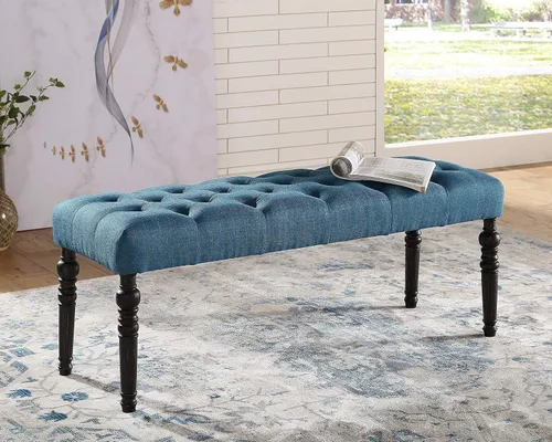 Miniatura 10 de Roundhill Furniture Leviton - Banco de comedor de tela con patas torneadas, color beige