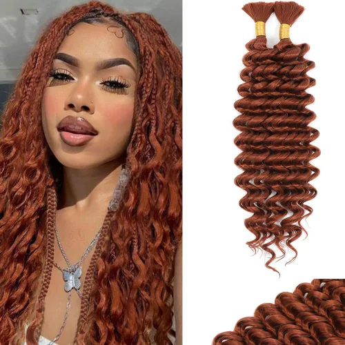 Miniatura 15 de Mezcla de cabello humano trenzado sintético de onda profunda a granel para trenzar, 16 pulgadas, cabello trenzado húmedo y ondulado, 2 piezas