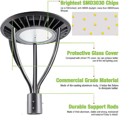 Miniatura 5 de Luces LED para poste superior con fotocélula del atardecer al amanecer, 20W-30W-40W-60W de potencia seleccionable, 3000K-4000K-5000K 3CCT