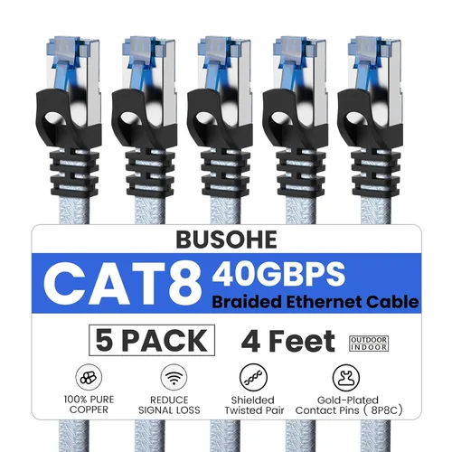 Miniatura 17 de BUSOHE Cable Ethernet Cat 8 de 50 pies, cable para conexión de red LAN, 26AWG de nailon trenzado de alta velocidad, cable plano aislado de 40 Gbps
