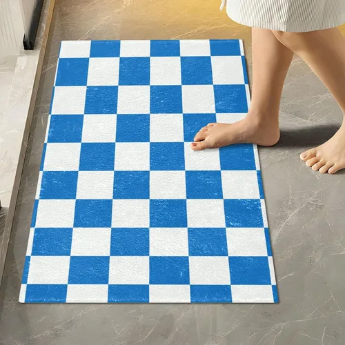 Miniatura 40 de Tapete de baño a cuadros negros y morados, suave, absorbente, lavable, tapete de baño para suelo de baño, tapete de baño antideslizante para baño
