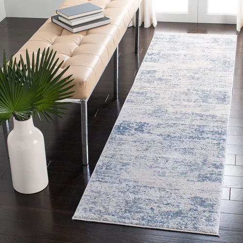 Miniatura 9 de SAFAVIEH Amelia Collection ALA700A - Alfombra decorativa de 2'2" x 4', diseño moderno abstracto, color marfil y azul, no desprende pelusa y de fácil
