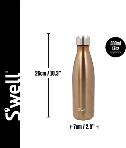 Miniatura 2 de S'well Botella de agua original, pirita, 16.9 fl oz. Botella de bebidas aislada al vacío que mantiene las bebidas frías y calientes, botella