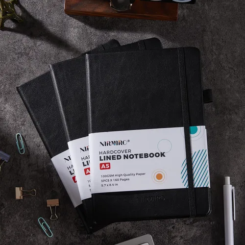 Miniatura 6 de Paquete de 3 cuadernos rayados con bolígrafo, cuadernos A5 (5.7 x 8.4 pulgadas) de tapa dura de cuero para mujeres y hombres, trabajo, 160 páginas