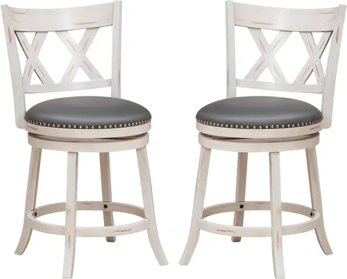 Giantex Juego de 2 taburetes de bar de 25.5 pulgadas, taburetes giratorios de altura de mostrador con respaldo, asiento acolchado de 20 pulgadas de
