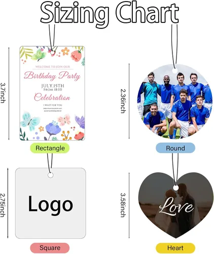 Miniatura 7 de Ambientador personalizado para automóvil, 10, 20, 50, 100 unidades, personalizados, de doble cara, con logotipo de texto fotográfico. Regalos