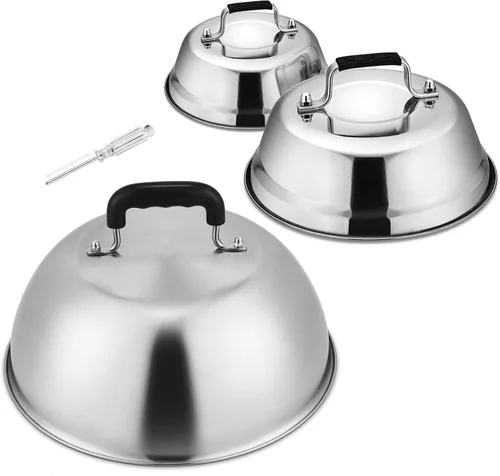 Miniatura 6 de HaSteeL - Juego de 3 cúpula de fusión de queso, cubiertas redondas de acero inoxidable para vaporizar, accesorios profesionales para parrilla