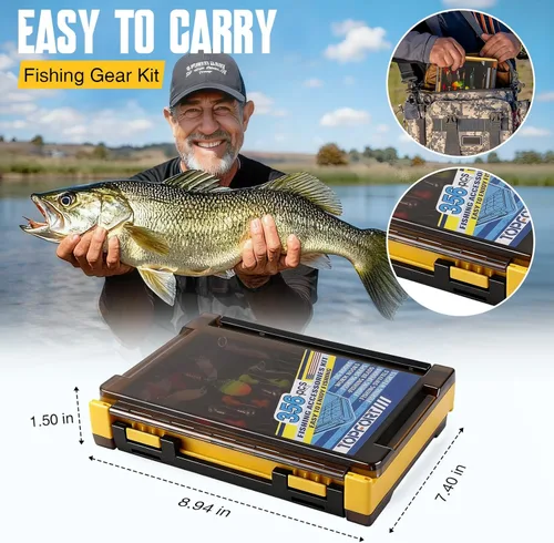 Miniatura 8 de TOPFORT Kit de 187/343 piezas de accesorios de pesca, Caja de aparejos de pesca organizada con aparejos incluidos, anzuelos de pesca, pesas de Kit