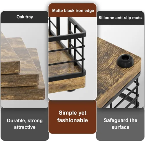 Miniatura 5 de Wican Bandeja para toallas de invitados para baño, servilletas de madera y hierro para tocador, mesa de comedor, cesta de madera para toallas