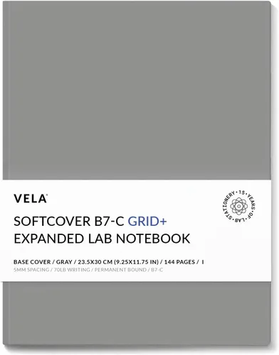 Vela Sciences B7-C - Cuaderno expandido de laboratorio de tapa blanda, 9.25 x 11.75 pulgadas (9.3 x 11.8 in), 144 páginas, encuadernado permanente,