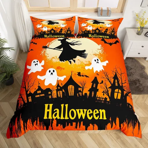 Miniatura 29 de Erosebridal Juego de ropa de cama de murciélago de Halloween, tamaño individual, con purpurina y estrellas, galaxia, funda de edredón para niños