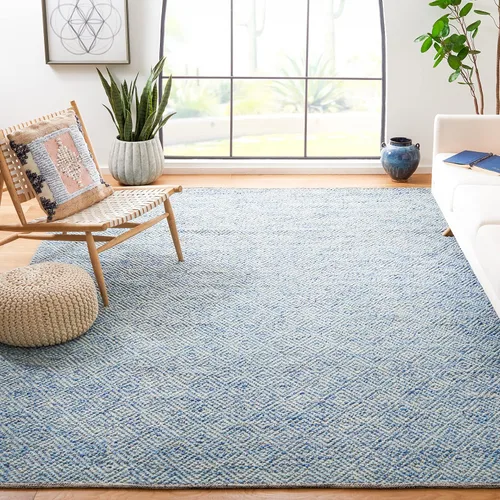 Alfombra SAFAVIEH 8x10 - Colección Natura - Grande - Azul, Lana Hecha a Mano, Ideal para Sala de Estar, Dormitorio, Espacio de Comedor (NAT503B)