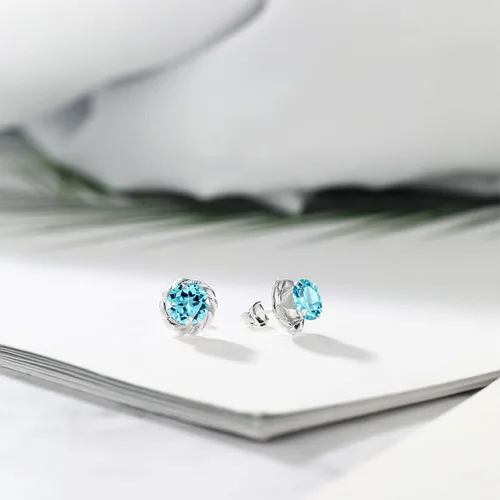 Miniatura 273 de Gem Stone King Aretes de plata de ley 925 de 0.236 in con piedra natal redonda para mujer
