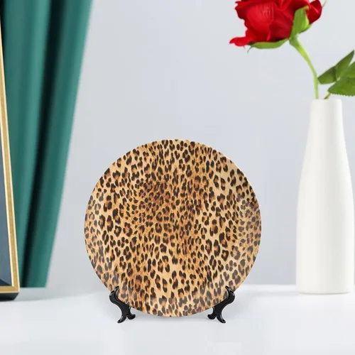 Miniatura 6 de XISUNYA Plato decorativo de 6 pulgadas, placa de cerámica con estampado de animales, diseño de piel de leopardo de animales salvajes, placa