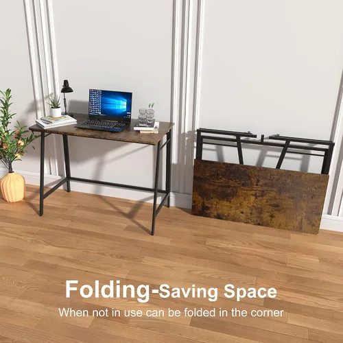 Miniatura 5 de ASTARTH Escritorio plegable de 40 pulgadas, mesa plegable que ahorra espacio, mesa de PC de estilo simple moderno, marco de metal negro, escritorio