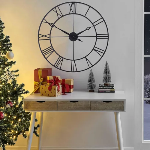 Miniatura 6 de CLXEAST Reloj de Pared Grande de 30 Pulgadas Moderno, de Gran Tamaño con Números Romanos Decorativo de Metal Negro Reloj de Pared para Decoración