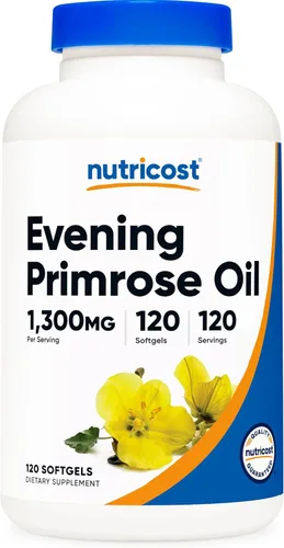 Nutricost Aceite de Onagra de 1,300 mg, 120 cápsulas blandas - prensado en frío, sin OGM, sin gluten, 120 porciones