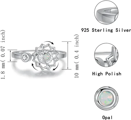 Miniatura 20 de Fidget Spinner Anxiety Rings for Women: Sterling Silver Lotus Moon Star Sunflower Ring Stress Relieving Calm Ring Jewelry Gifts for Daughter