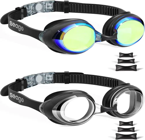 Miniatura 12 de Seago 2 Pack Swimming Goggles Anti-fog Anti-UV Silicone Swim Goggles Adult Women Men azul y dorado