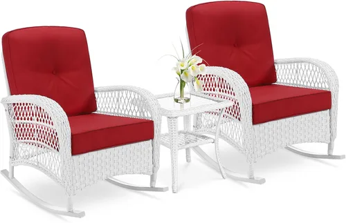Miniatura 15 de VIVIJASON Mecedora de mimbre para exteriores, silla mecedora de ratán para patio con cojines y marco de acero, muebles de mimbre mecedores