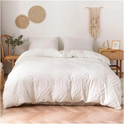ADovz Juego de ropa de cama tamaño Queen con estampado geométrico de manualidades, funda de edredón y fundas de almohada, tamaño Queen, color liso,