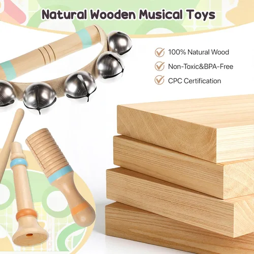 Miniatura 5 de Instrumentos musicales de madera para niños pequeños de 1 a 3 años, juego de percusión Montessori con xilófono, juguetes educativos de música