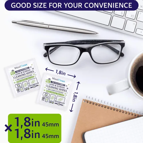 Miniatura 4 de MAXI CLEAN Paquete de 440 toallitas para lentes de anteojos prehumedecidas, envueltas individualmente, limpieza sin rayas para anteojos y pantallas