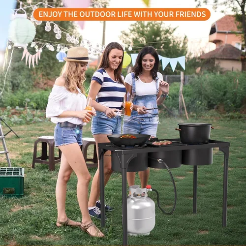 Miniatura 7 de Quemador de Propano de Alta Presión, Estufa de Camping de 3 Quemadores con Patas Desmontables, Quemador de Estufa de Gas Propano de 225,000 BTU