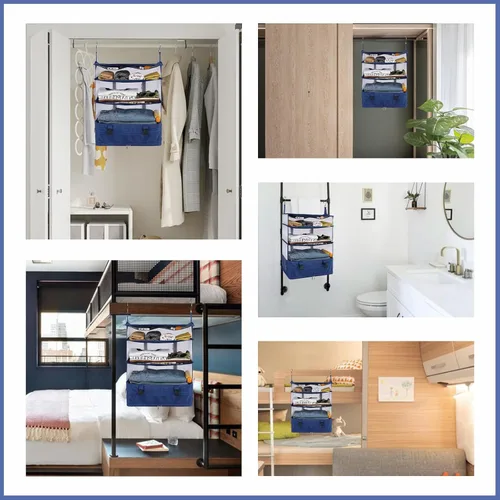 Miniatura 7 de Surblue Bolsa de Almacenamiento Colgante para Armario Plegable de 3 Estantes de Tela Oxford Lavable con 2 Ganchos