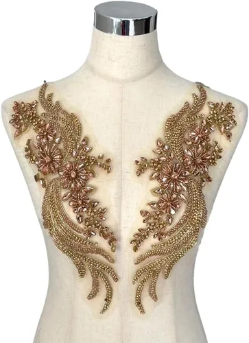 Miniatura 23 de Apliques de encaje con cuentas de diamantes de imitación hechos a mano, parches de apliques para ropa DIY, apliques de cuentas para decoración