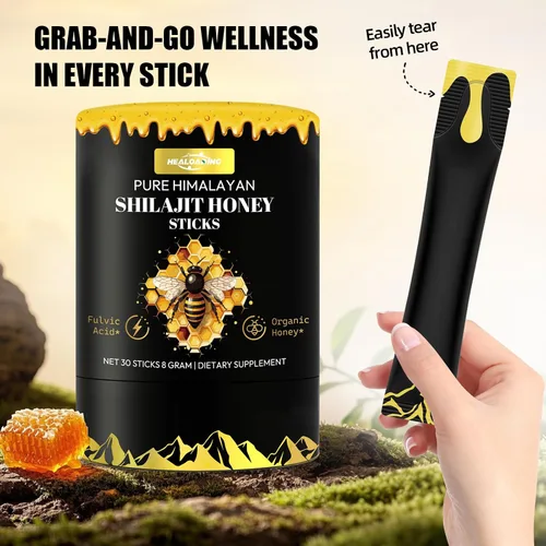 Miniatura 3 de Palitos de miel Shilajit del Himalaya para hombres: Shilajit para mujeres con miel orgánica y azafrán, 30 barras para impulso de energía y apoyo