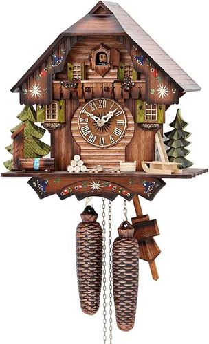 Reloj cucú alemán, con 8 movimientos al día. Diseño de chalet, de 13 pulgadas – Auténtico reloj de cucú del bosque negro por Hekas