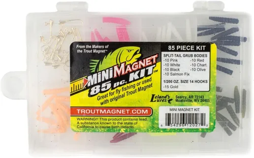 Miniatura 4 de Leland's Lures Trout Magnet - Kit de 85 mini imanes de 85 piezas, incluye 70 cuerpos de larva y 15 ganchos de tamaño 14, para pesca con mosca